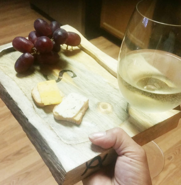 Wine glass holder with serving tray